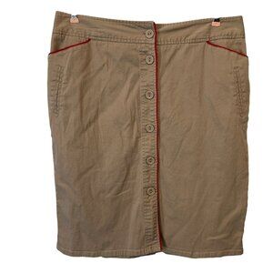 Khaki Button-Front Skirt With Red Trim By D.F.A. New York Size 14